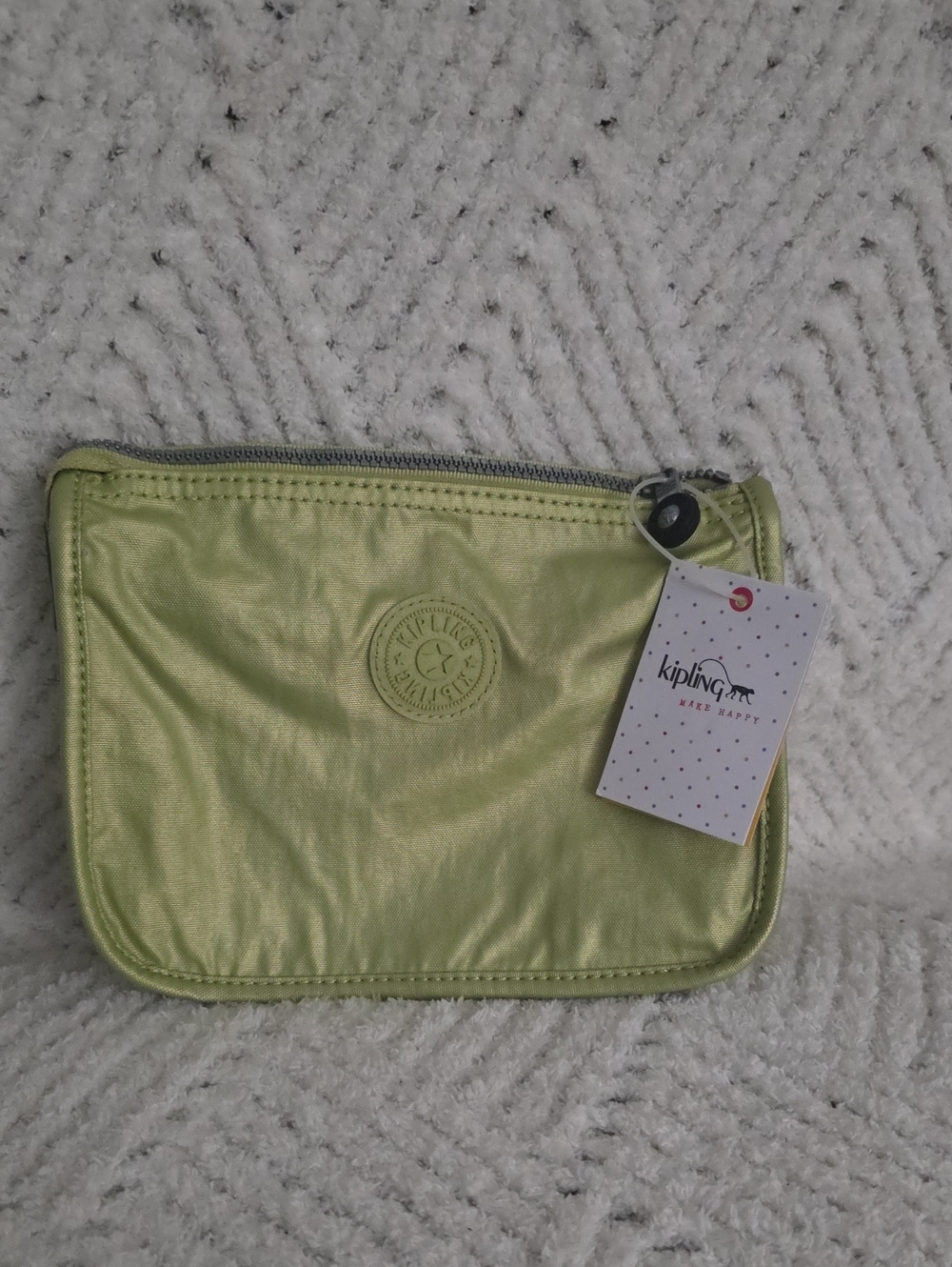 Kipling Metallic Light Green Cosmetic Pouch with Zip